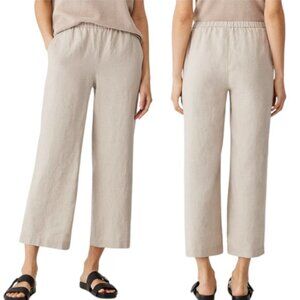 Eileen Fisher Neutral Organic Linen Straight Pant Easy Fit, Ankle Length Size L
